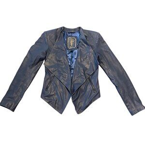 My Tribe Navy Blue Leather Drape Waterfall  Moto jacket (Size X Small)